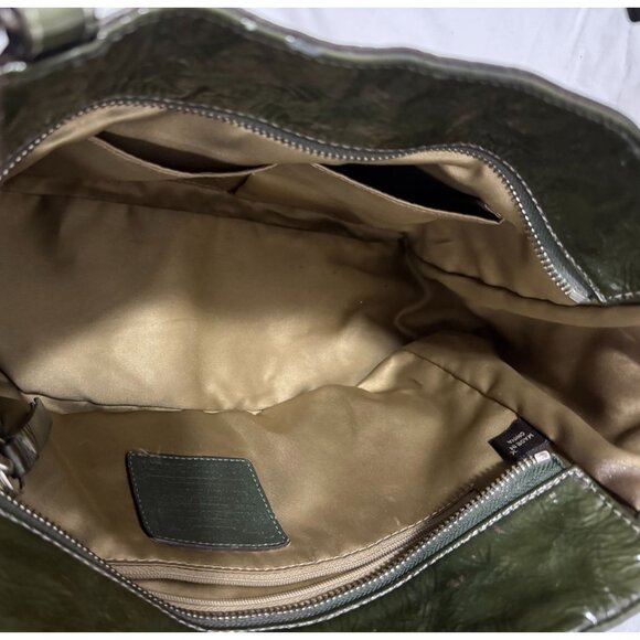 Coach Olive Green Patent Leather Tote With Adjustable Shoulder Strap & Side Buck - Picture 12 of 15